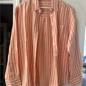 Faherty Pink and White Striped Button-Down Shirt